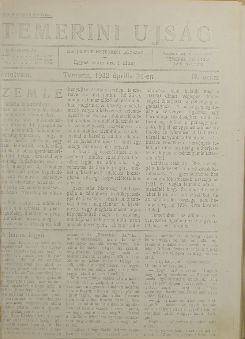 Temerini Újság 1928-1944, 5. évf. 1932. április 24. 17. sz.