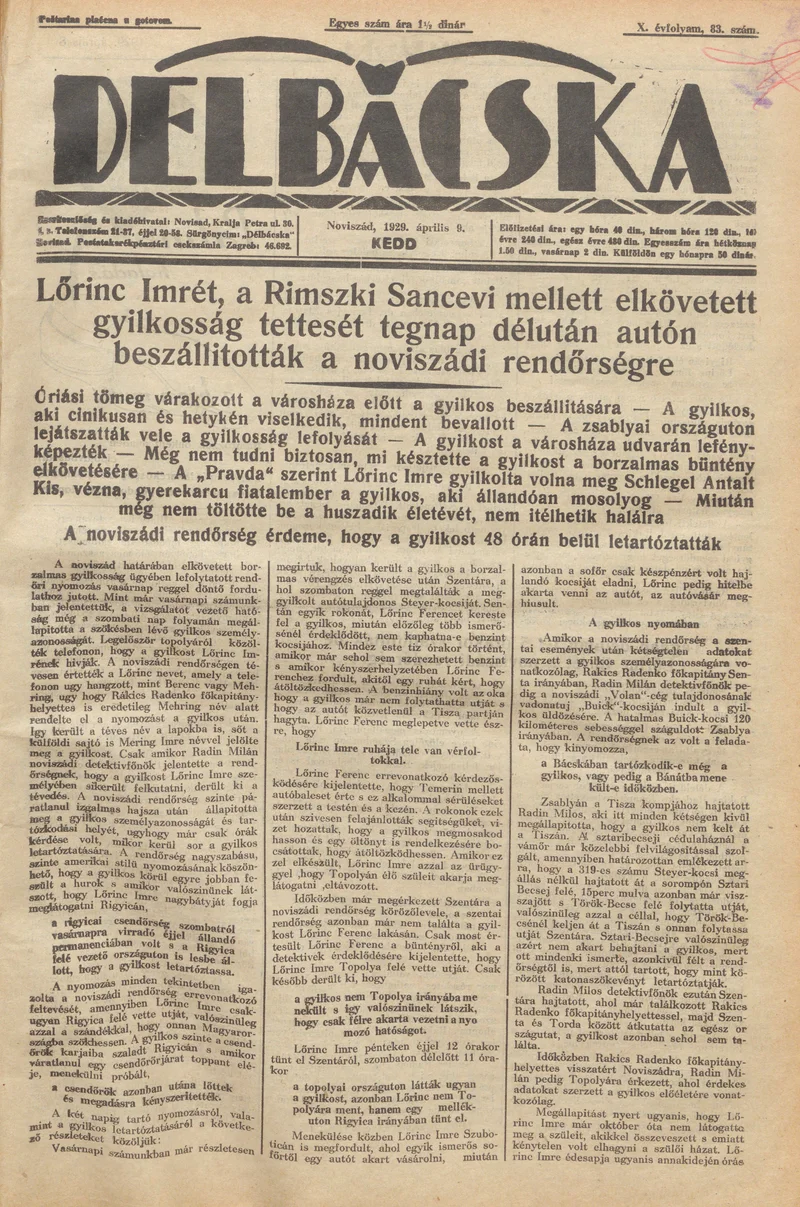 Délbácska, 10. évf. 1929. április 9. 83. sz.