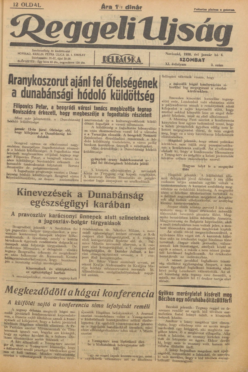 Reggeli Újság, 11. évf. 1930. január 4. 3. sz.