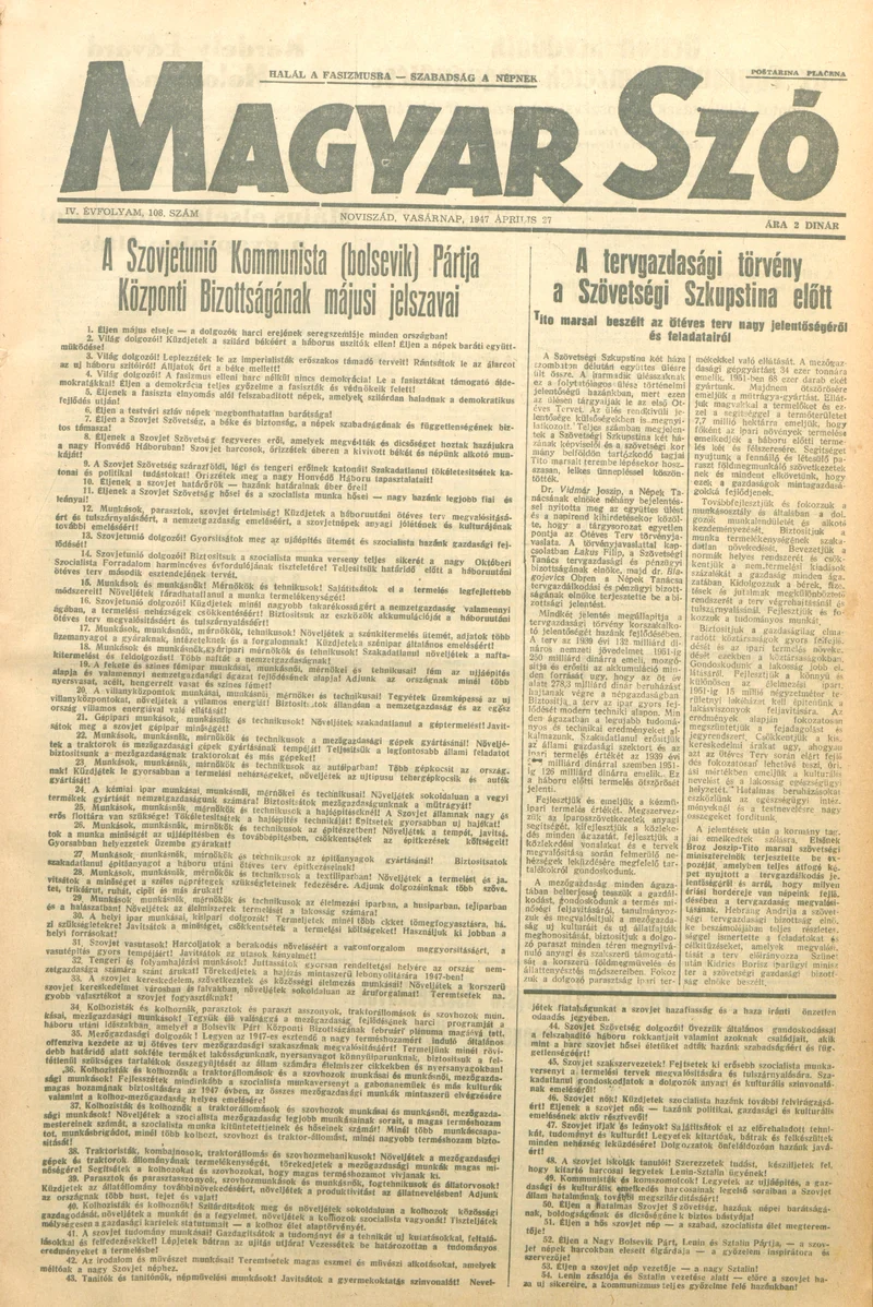 Magyar Szó, 4. évf. 1947. április 27. 108. sz. 1–6. oldal