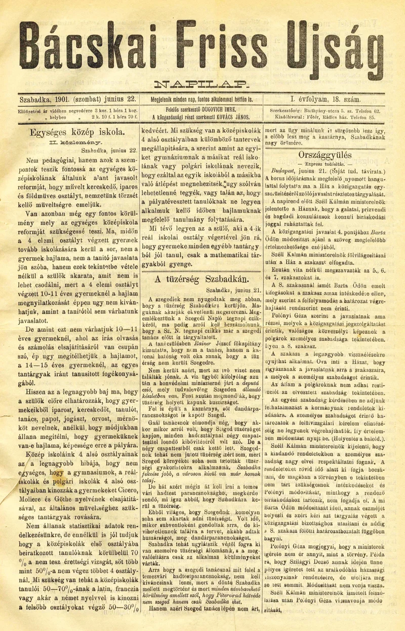 Bácskai Friss Ujság, 1. évf. 1901. június 22. 18. sz.