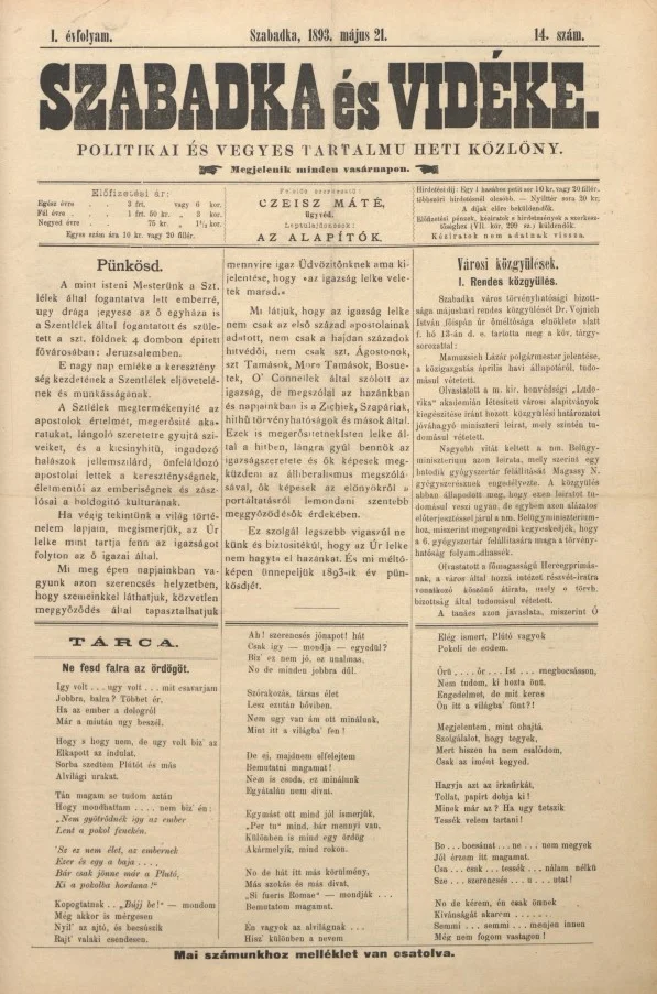 Szabadka és vidéke II, 1. évf. 1893. május 21. 14. sz.