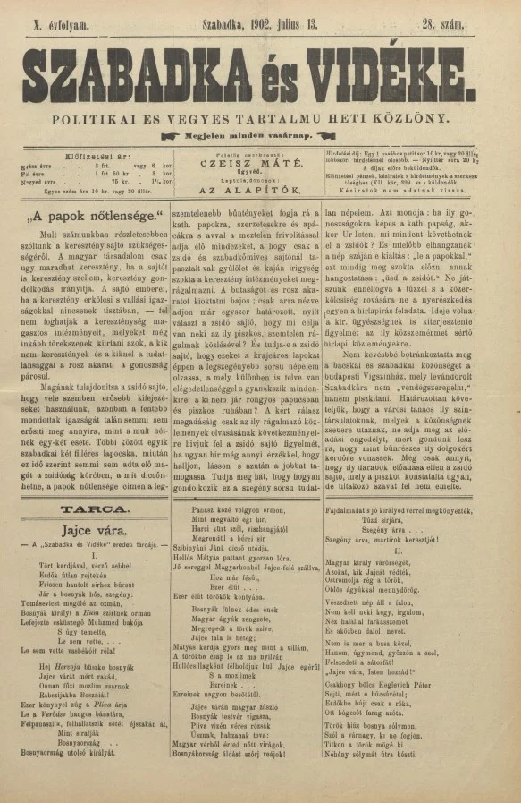 Szabadka és vidéke II, 10. évf. 1902. július 13. 28. sz.