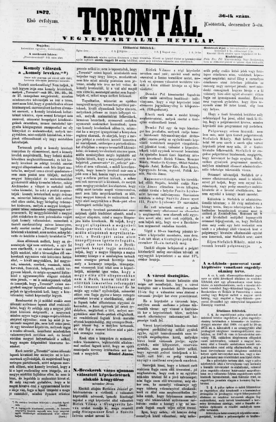 Torontál, 1. évf. 1872. december 5. 36. sz.