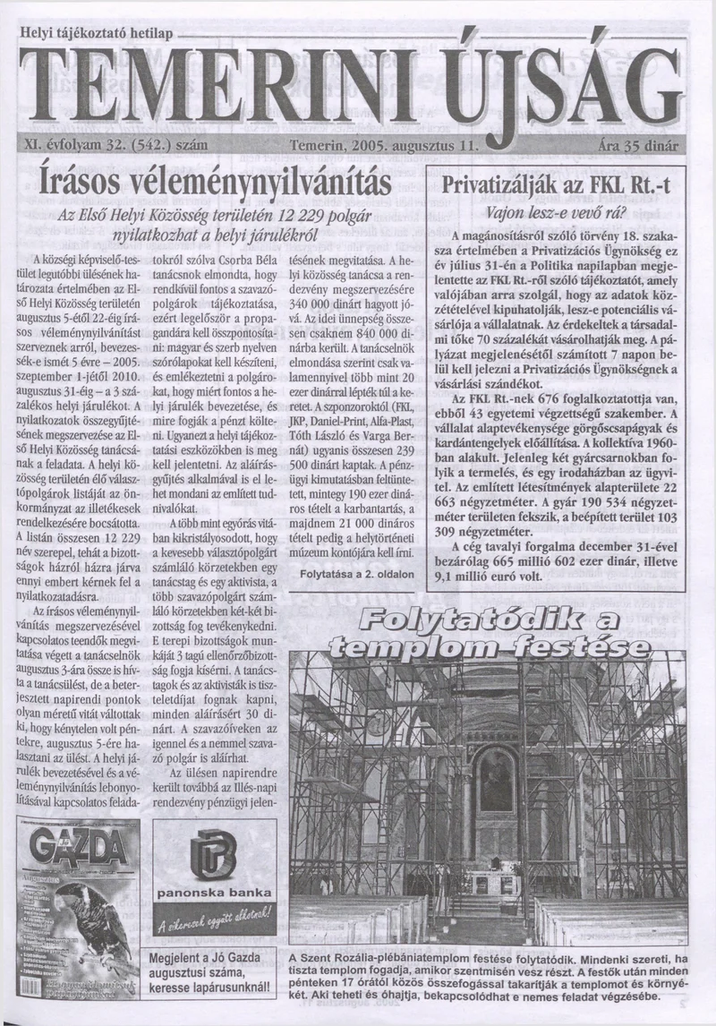 Temerini Újság, 11. évf. 2005. augusztus 11. 32. sz.