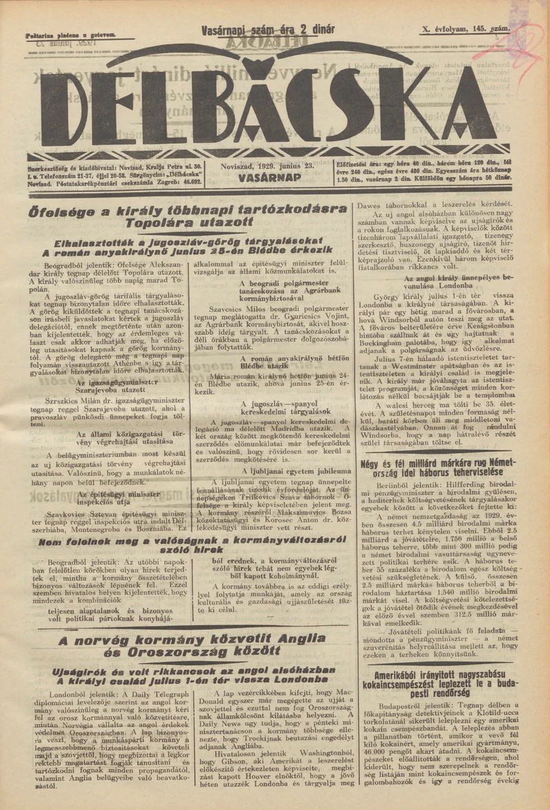 Délbácska, 10. évf. 1929. június 23. 145. sz.