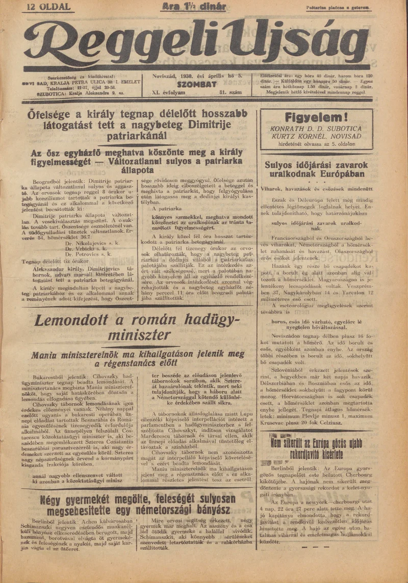 Reggeli Újság, 11. évf. 1930. április 5. 81. sz.