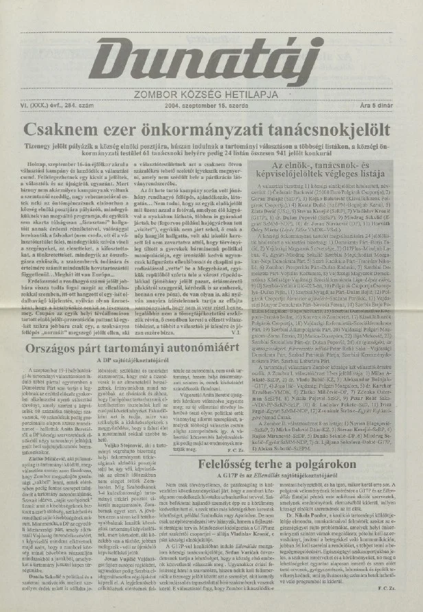 Dunatáj, 6. évf. 2004. szeptember 15. 284. sz.