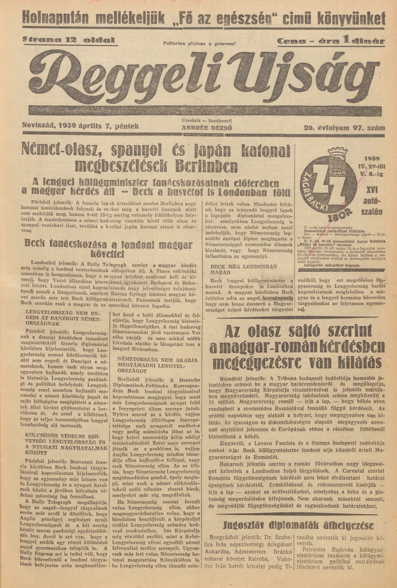 Reggeli Újság, 20. évf. 1939. április 7. 97. sz.