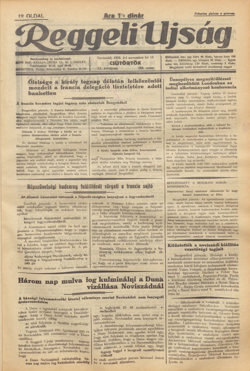 Reggeli Újság, 11. évf. 1930. november 13. 266. sz.