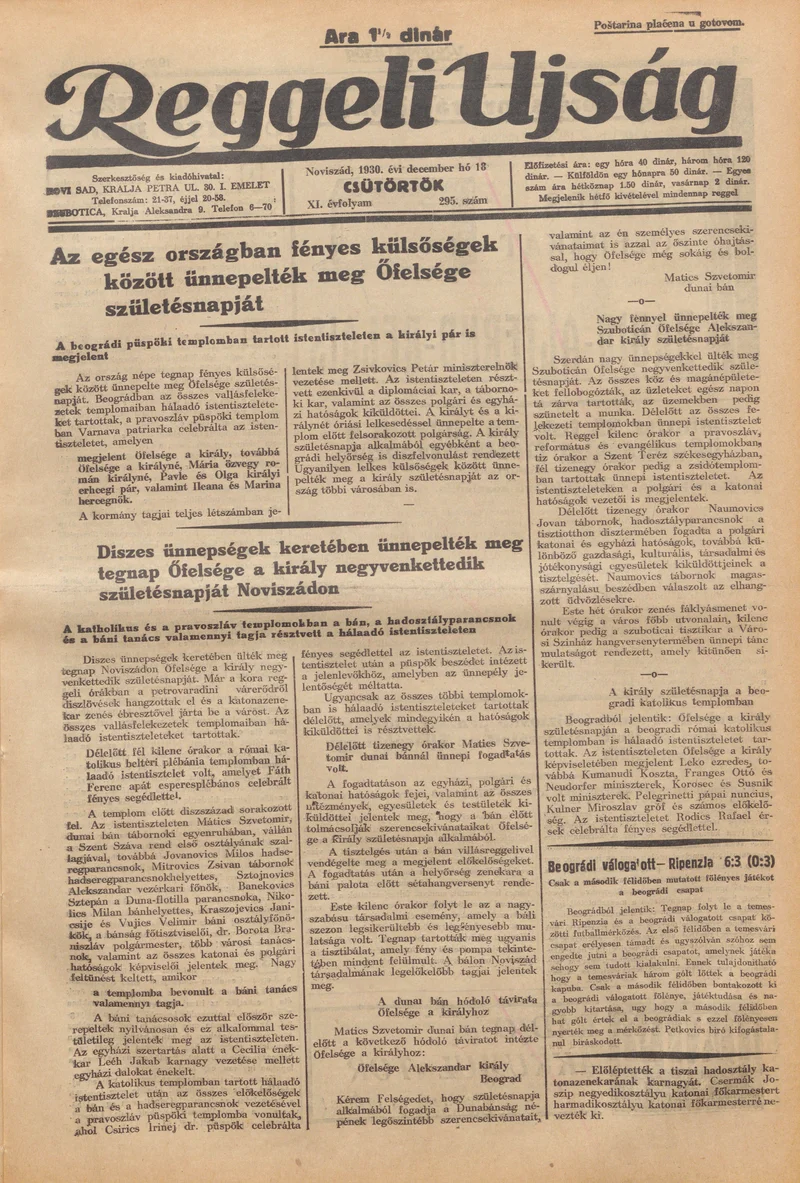 Reggeli Újság, 11. évf. 1930. december 18. 295. sz.