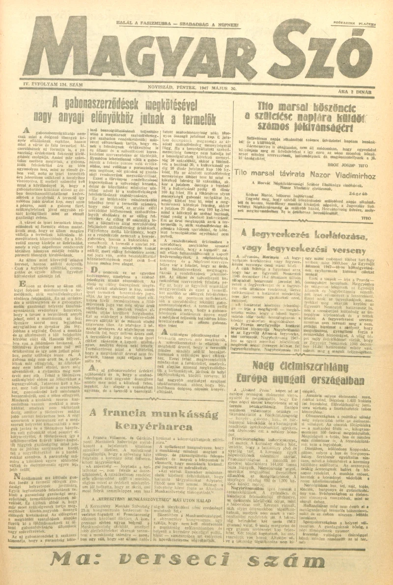 Magyar Szó, 4. évf. 1947. május 30. 134. sz. 1–8. oldal