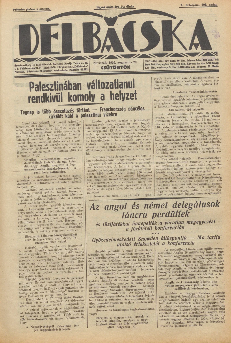 Délbácska, 10. évf. 1929. augusztus 29. 200. sz.