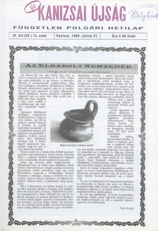 Új Kanizsai Újság, 3. évf. 1996. június 27. 13. sz.