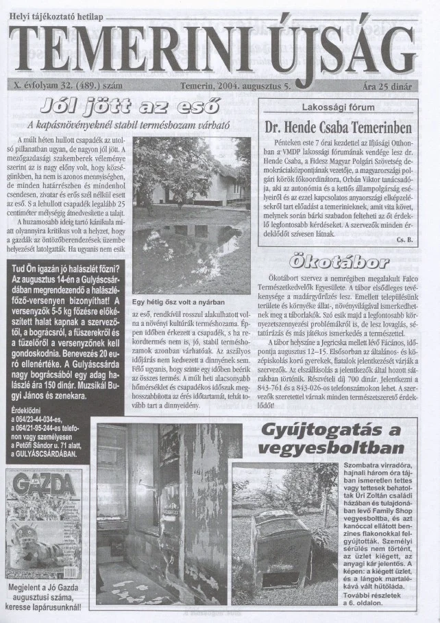 Temerini Újság, 10. évf. 2004. augusztus 5. 32. sz.