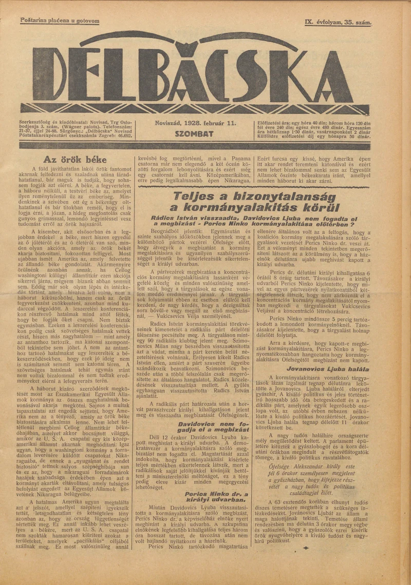Délbácska, 9. évf. 1928. február 11. 35. sz.