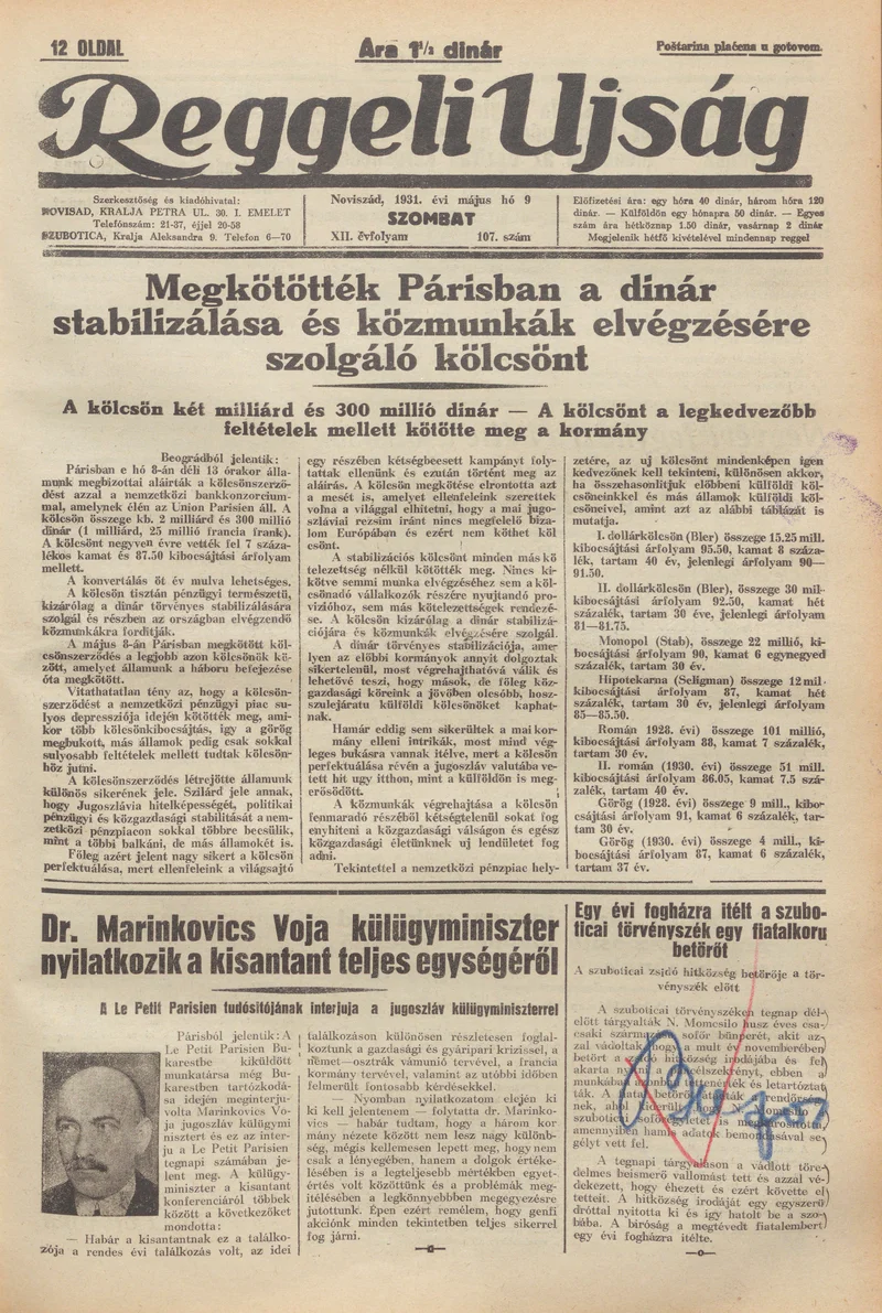 Reggeli Újság, 12. évf. 1931. május 9. 107. sz.