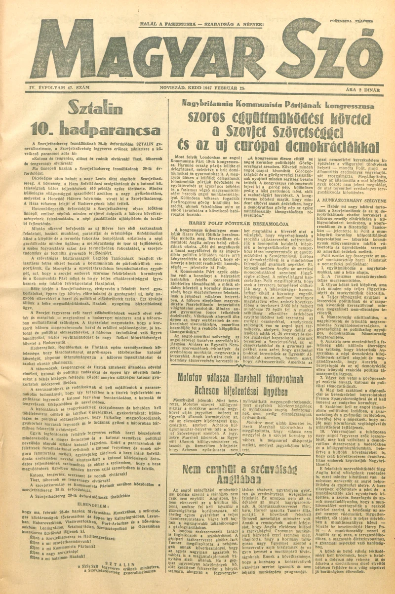 Magyar Szó, 4. évf. 1947. február 25. 47. sz. 1–8. oldal