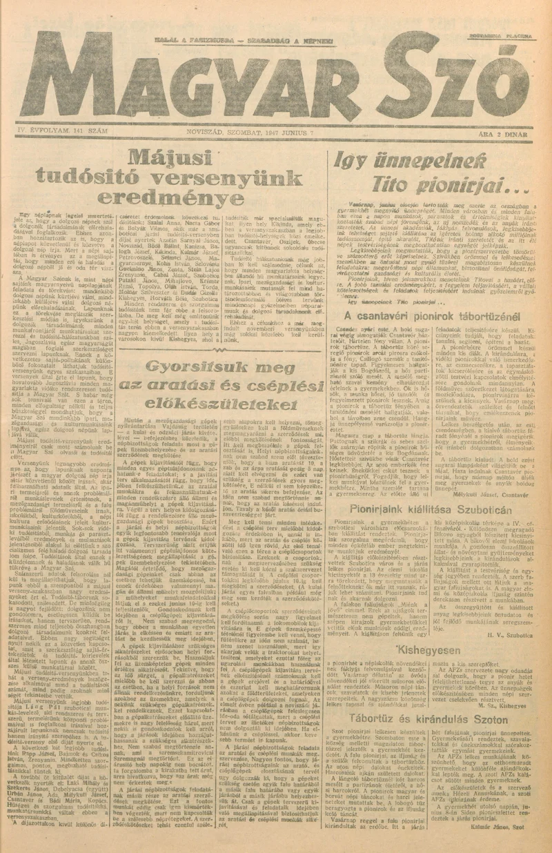Magyar Szó, 4. évf. 1947. június 7. 141. sz. 1–6. oldal
