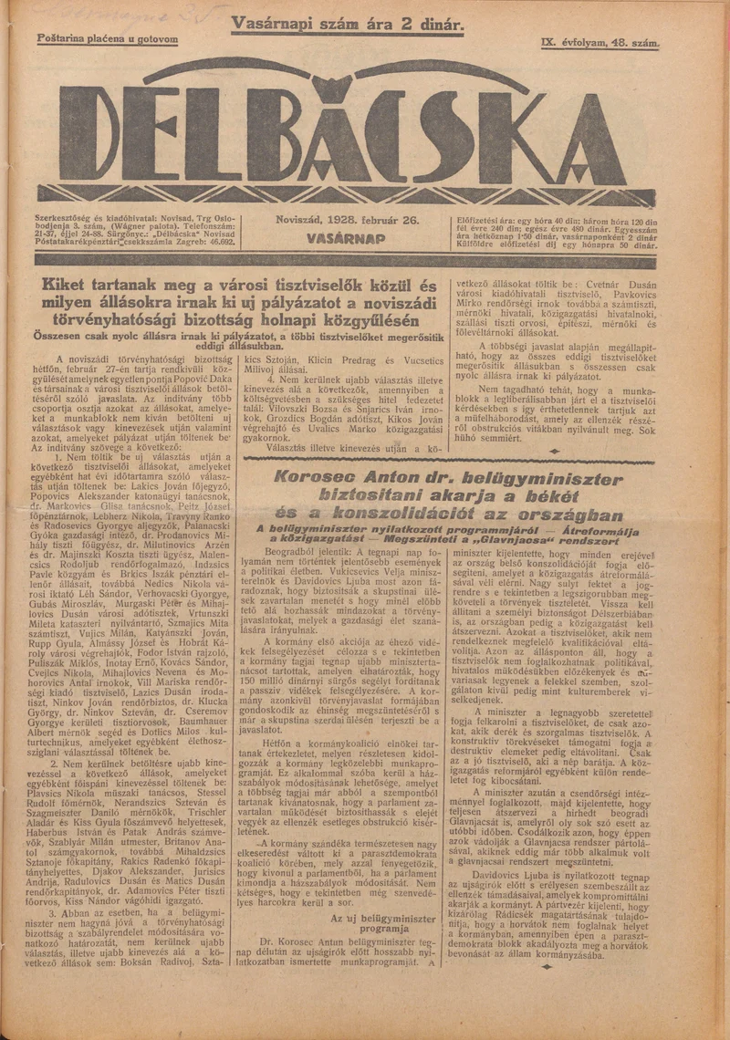 Délbácska, 9. évf. 1928. február 26. 48. sz.