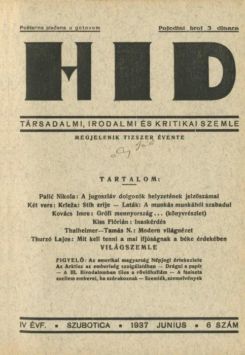Híd, 4. évf. 1937. június. 6. sz. 1–32. oldal