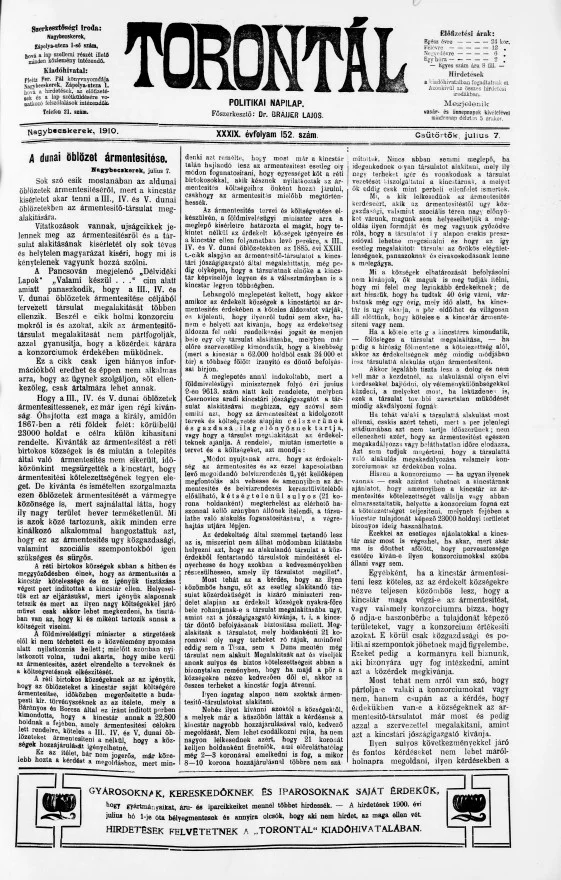 Torontál, 39. évf. 1910. július 7. 152. sz.