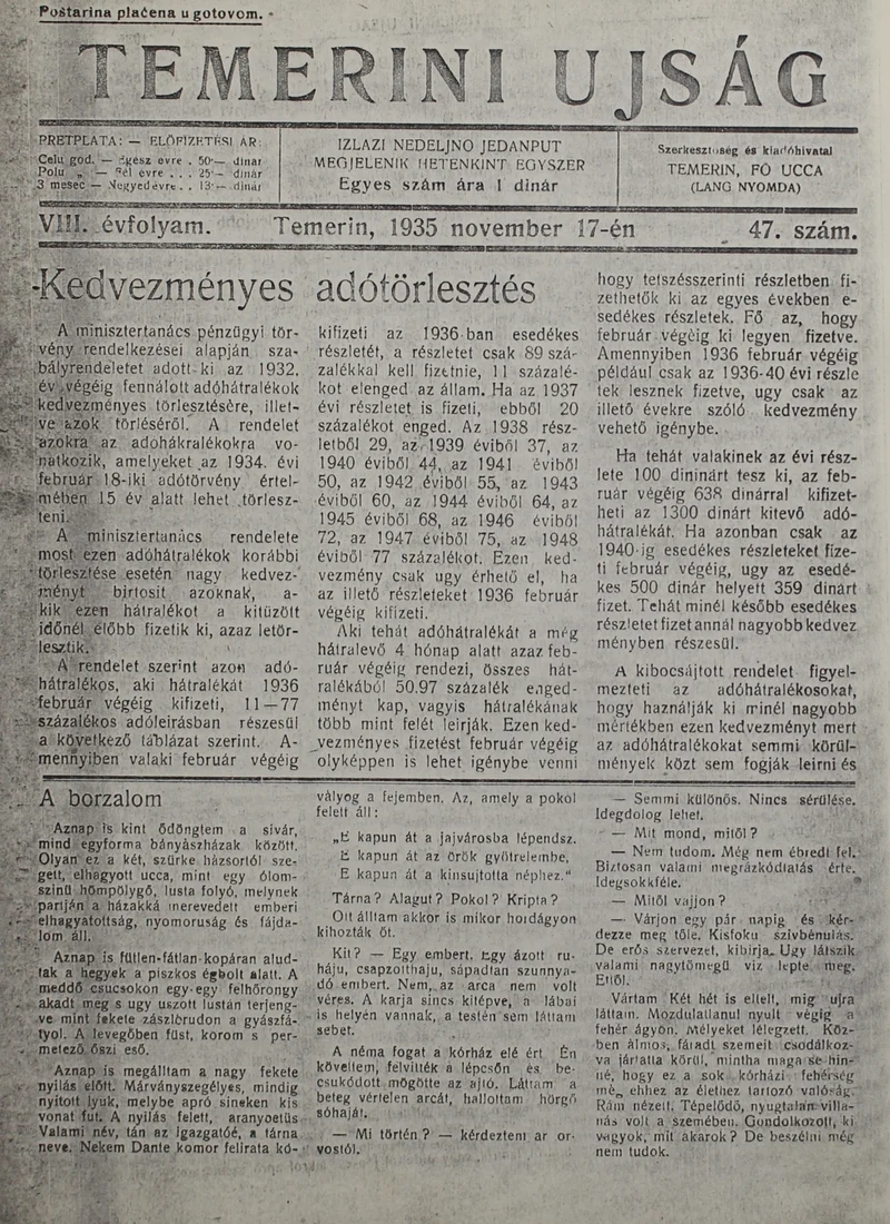 Temerini Újság 1928-1944, 8. évf. 1935. november 17. 47. sz.