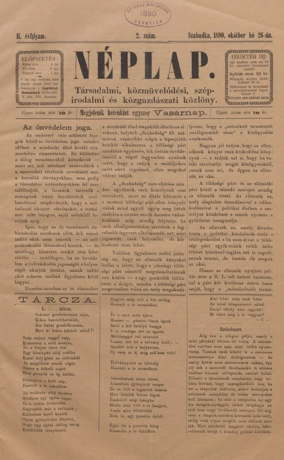 Néplap, 4. évf. 1890. október 26. 2. sz.