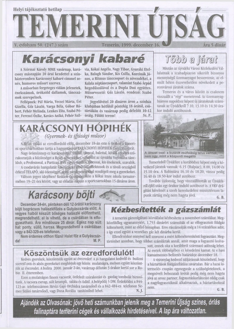 Temerini Újság, 5. évf. 1999. december 16. 50. sz.