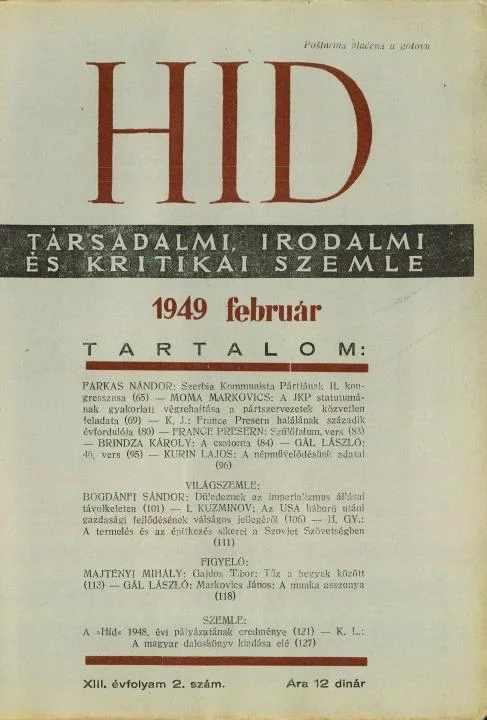 Híd, 13. évf. 1949. február. 2. sz. 65–128. oldal