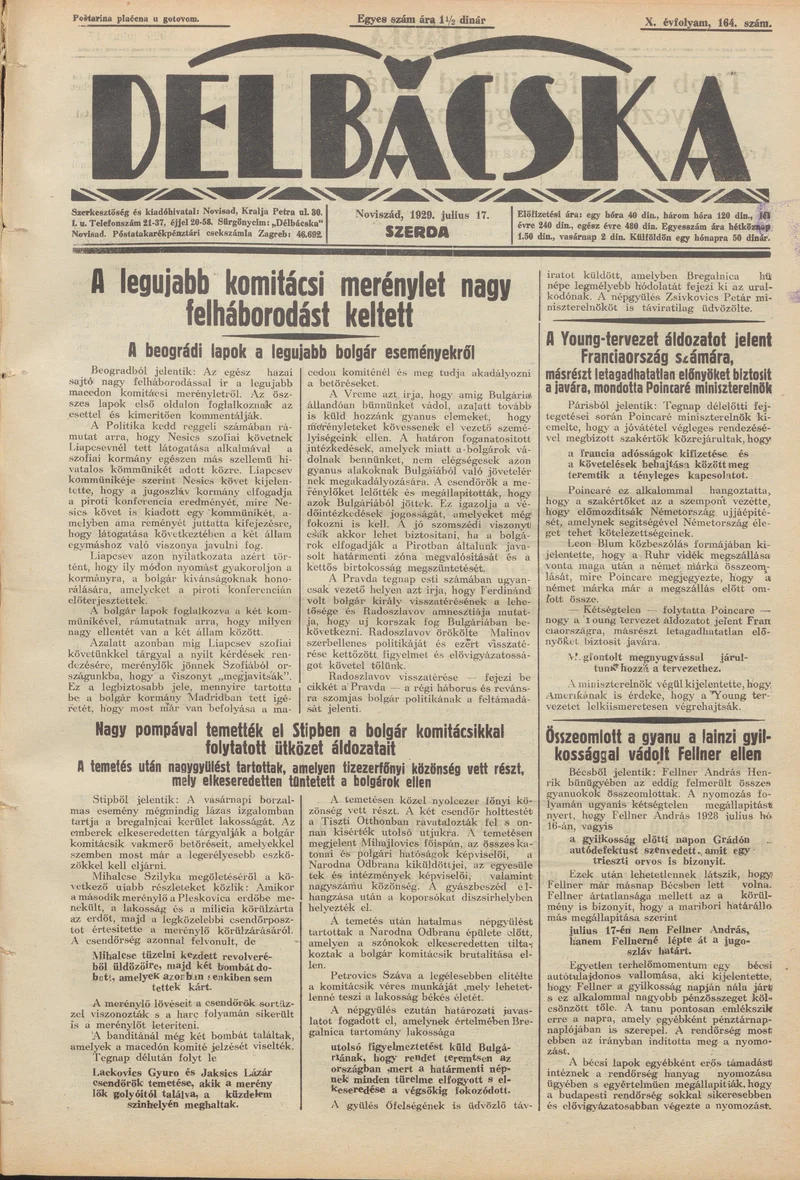 Délbácska, 10. évf. 1929. július 17. 164. sz.