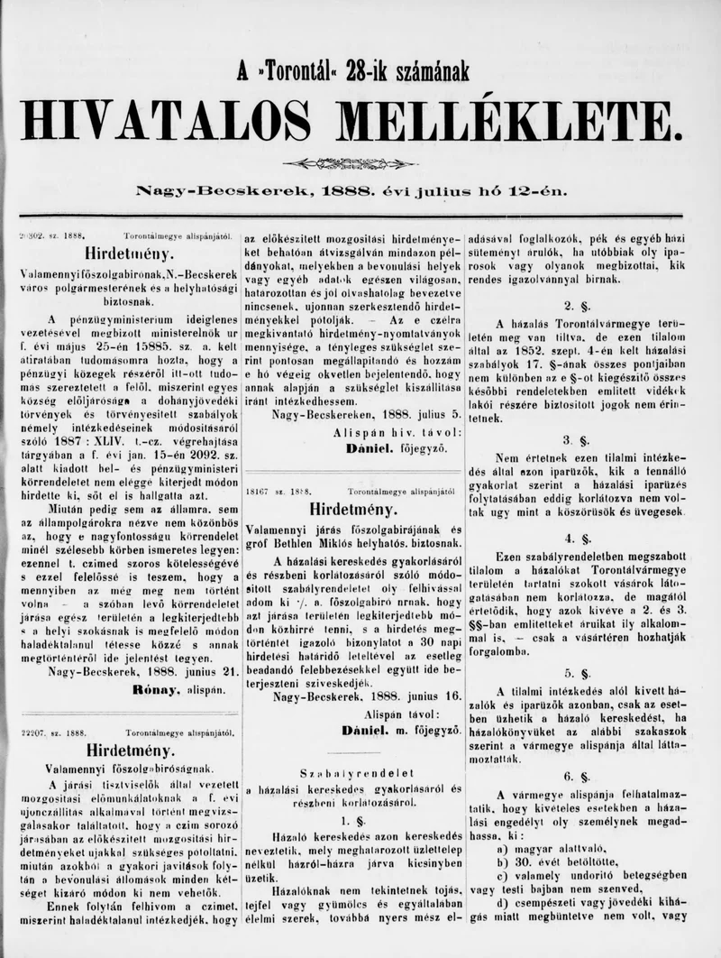 A Totontál  hivatalos melléklete, 1. évf. 1888. július 12. 28. sz.