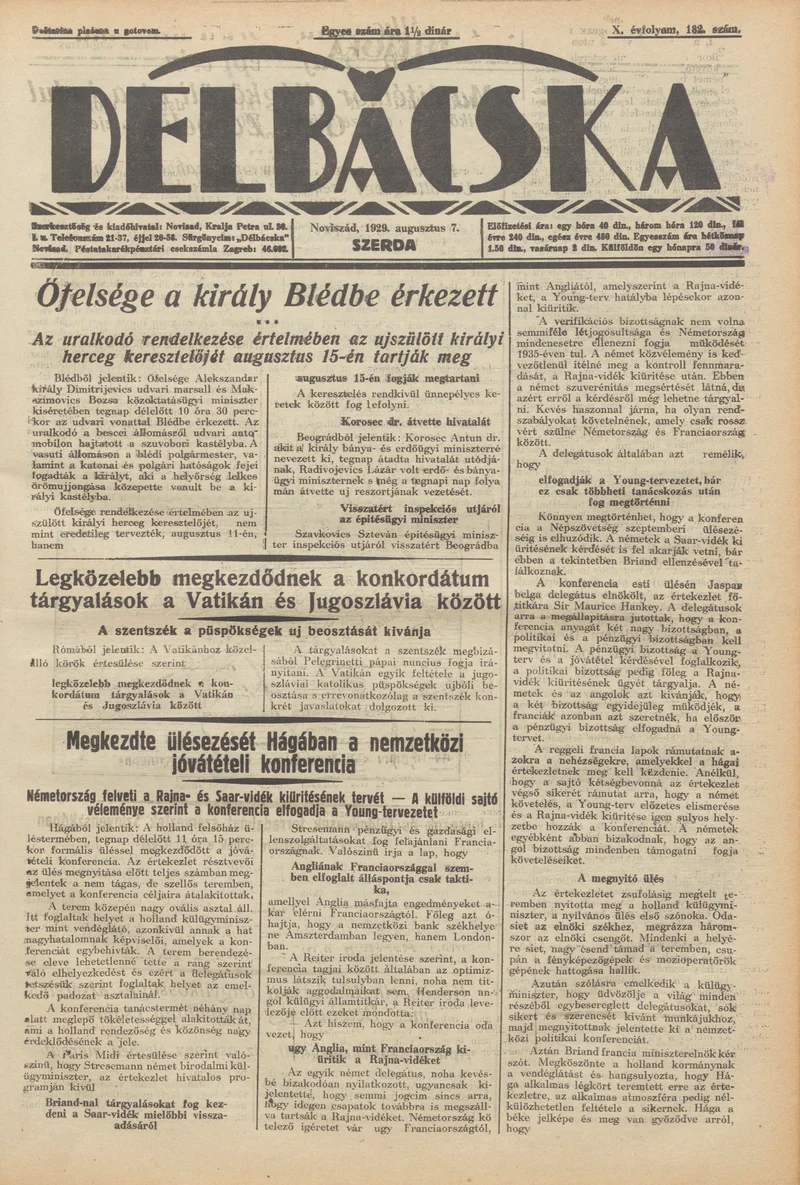 Délbácska, 10. évf. 1929. augusztus 7. 182. sz.