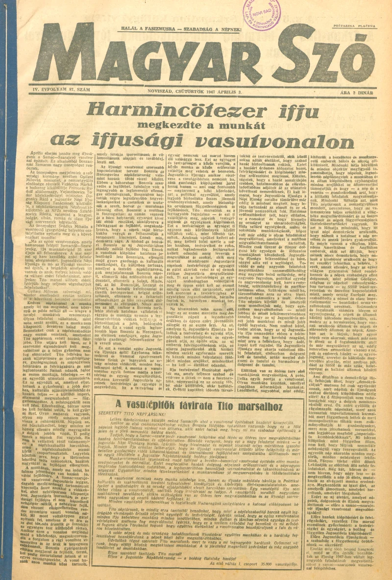 Magyar Szó, 4. évf. 1947. április 3. 87. sz.