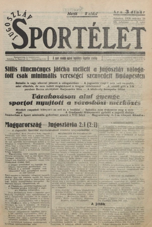 Jugoszláv sportélet, 7. évf. 1928. március 26. 8. sz.