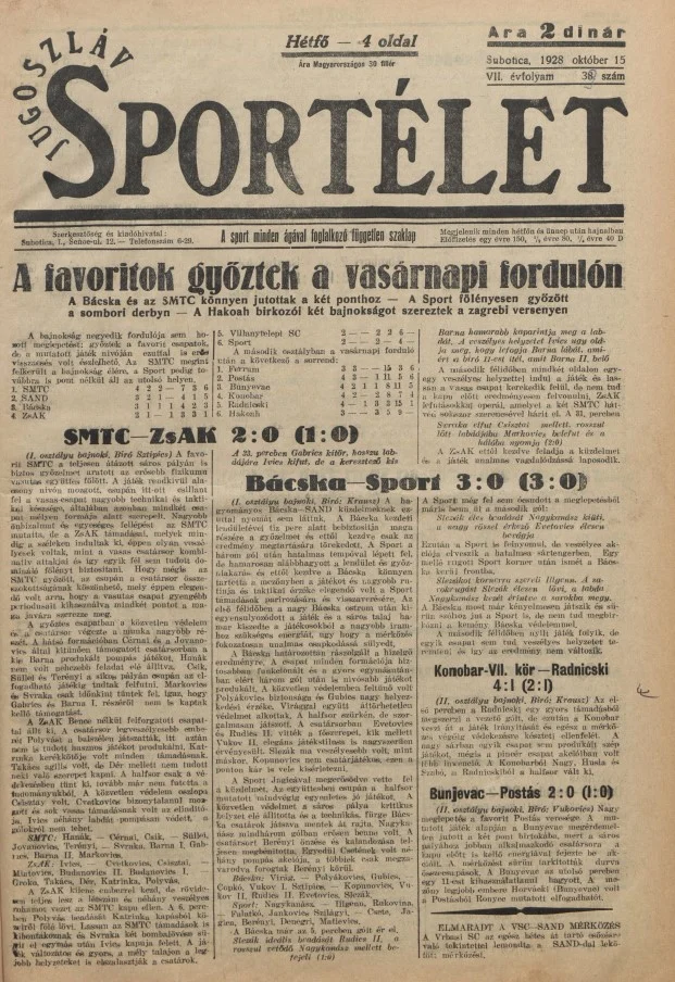 Jugoszláv sportélet, 7. évf. 1928. október 15. 39. sz.