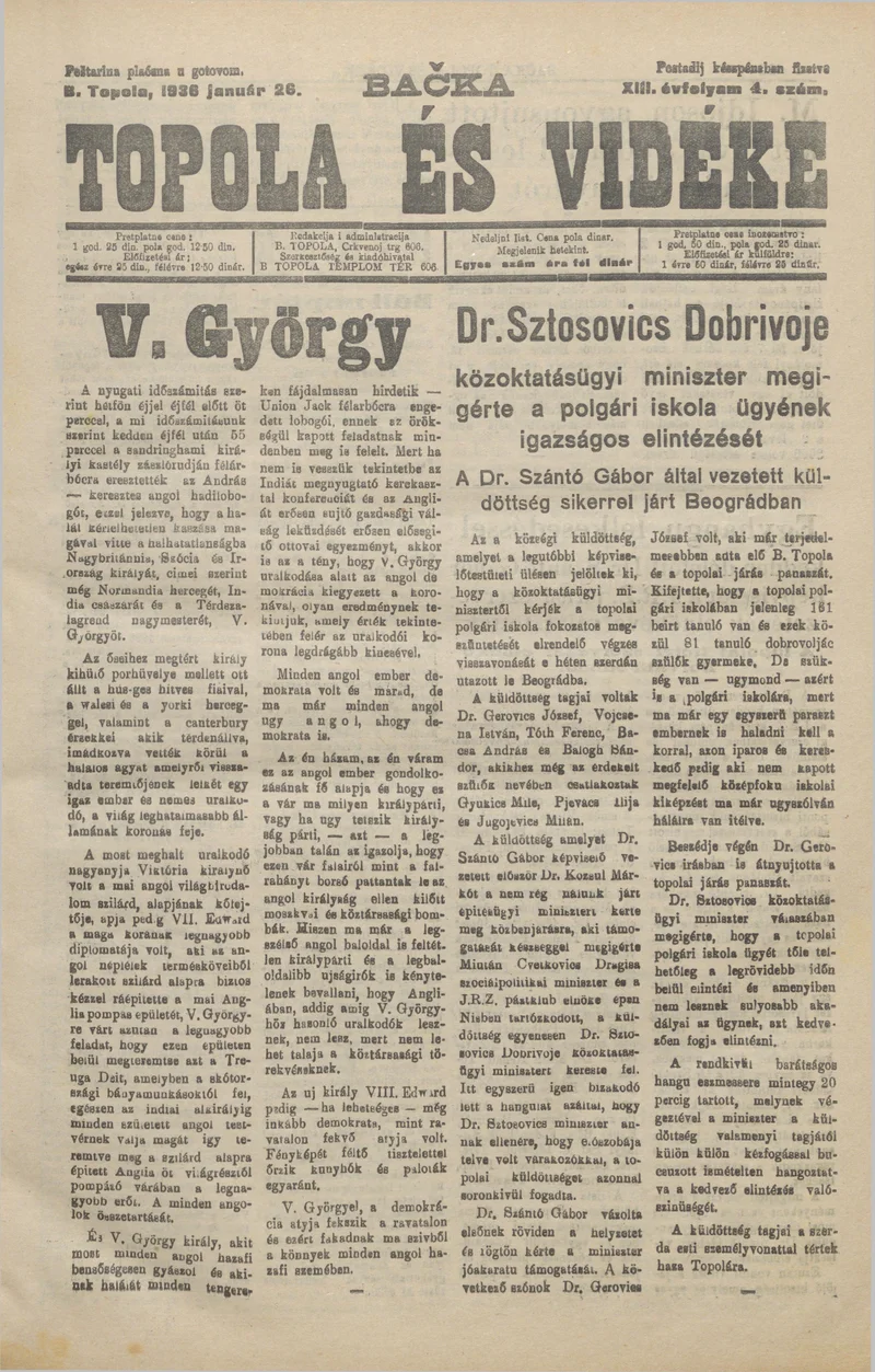 Bačka Topola és Vidéke, 13. évf. 1936. január 26. 4. sz.