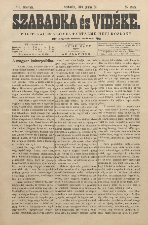 Szabadka és vidéke II, 8. évf. 1900. június 24. 25. sz.