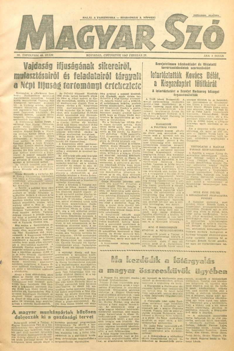 Magyar Szó, 4. évf. 1947. február 27. 48. sz. 1–8. oldal