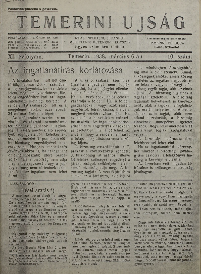 Temerini Újság 1928-1944, 11. évf. 1938. március 6. 10. sz.