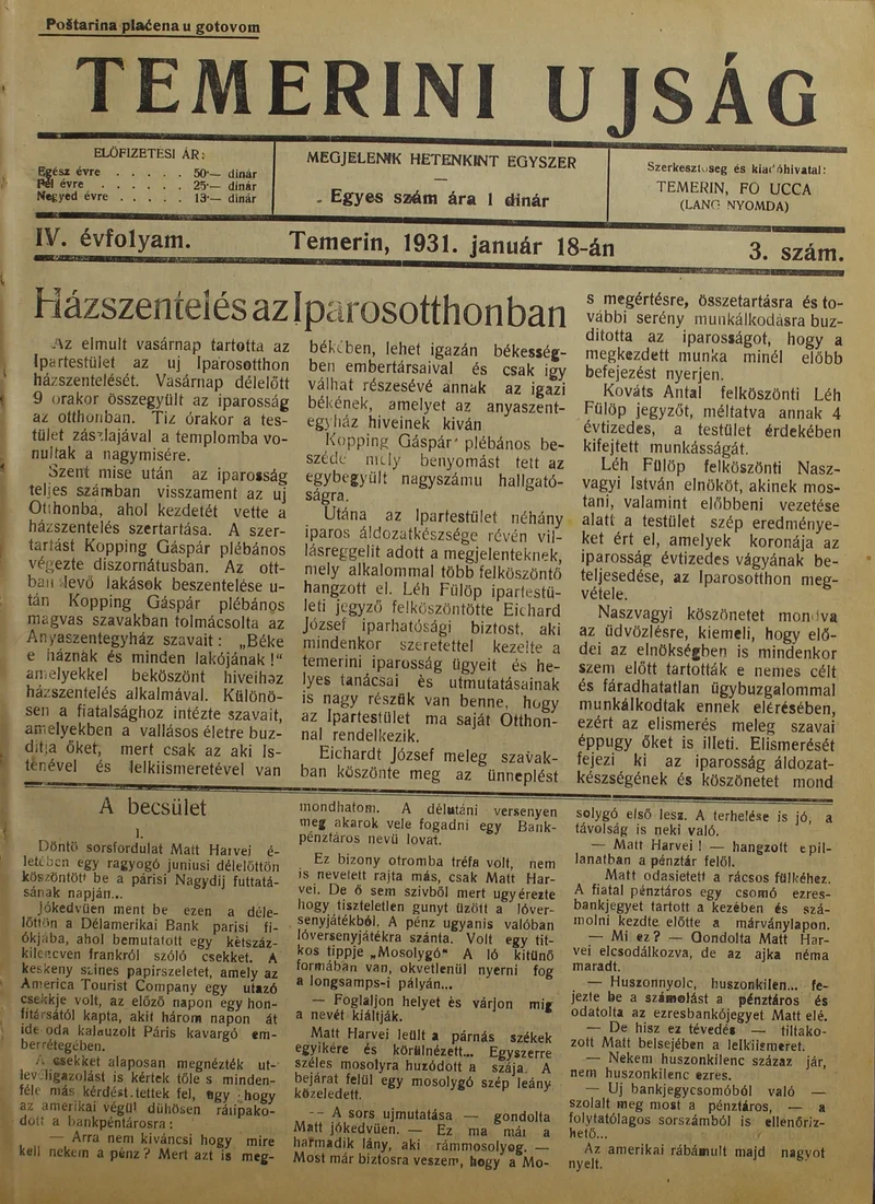 Temerini Újság 1928-1944, 4. évf. 1931. január 18. 3. sz.