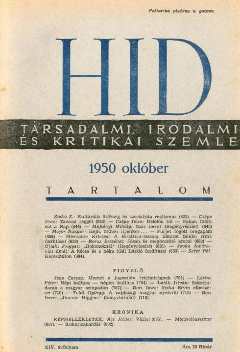 Híd, 14. évf. 1950. október. 10. sz. 633–728. oldal
