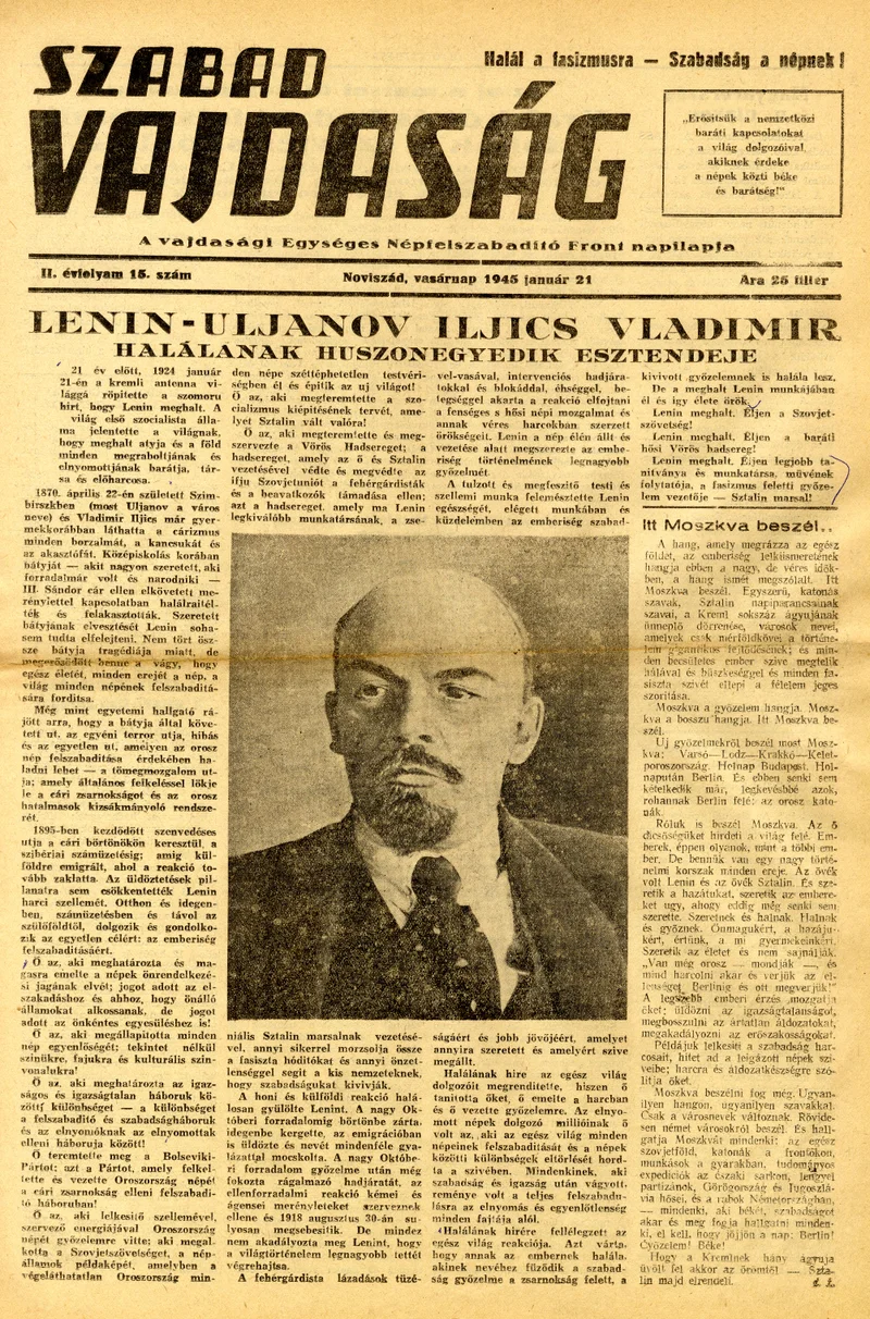 Szabad Vajdaság, 2. évf. 1945. január 21. 15. sz.