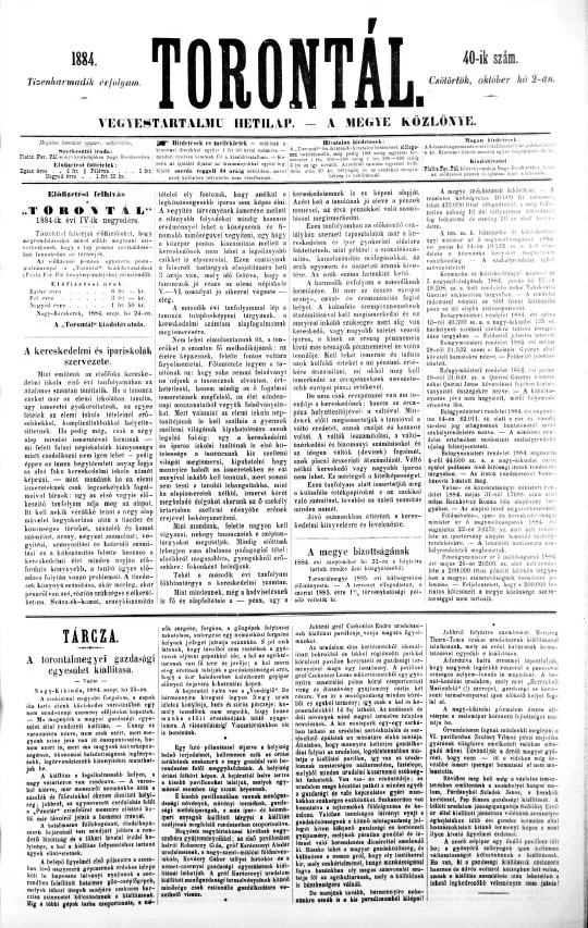 Torontál, 13. évf. 1884. október 2. 40. sz.