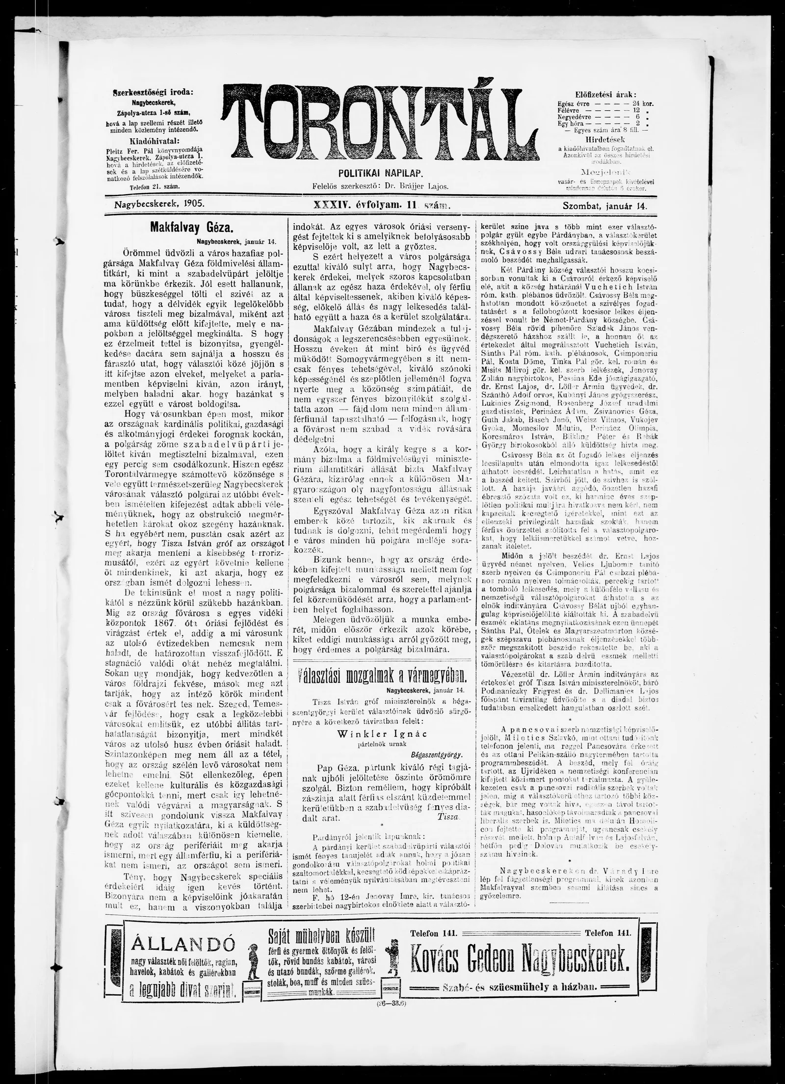 Torontál, 34. évf. 1905. január 14. 11. sz.