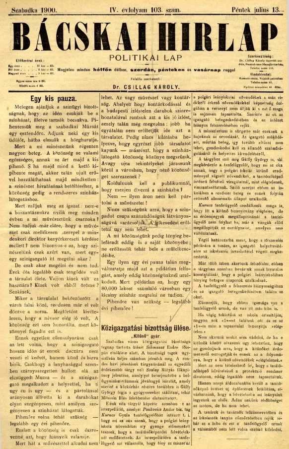 Bácskai Hirlap, 4. évf. 1900. július 13. 103. sz.