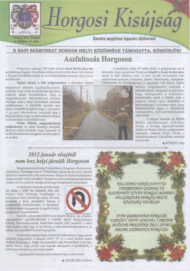Horgosi Kisújság, 6. évf. 2011. december. 12. sz.