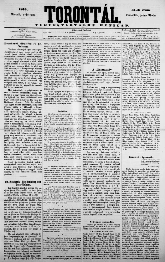 Torontál, 2. évf. 1873. július 31. 31. sz.