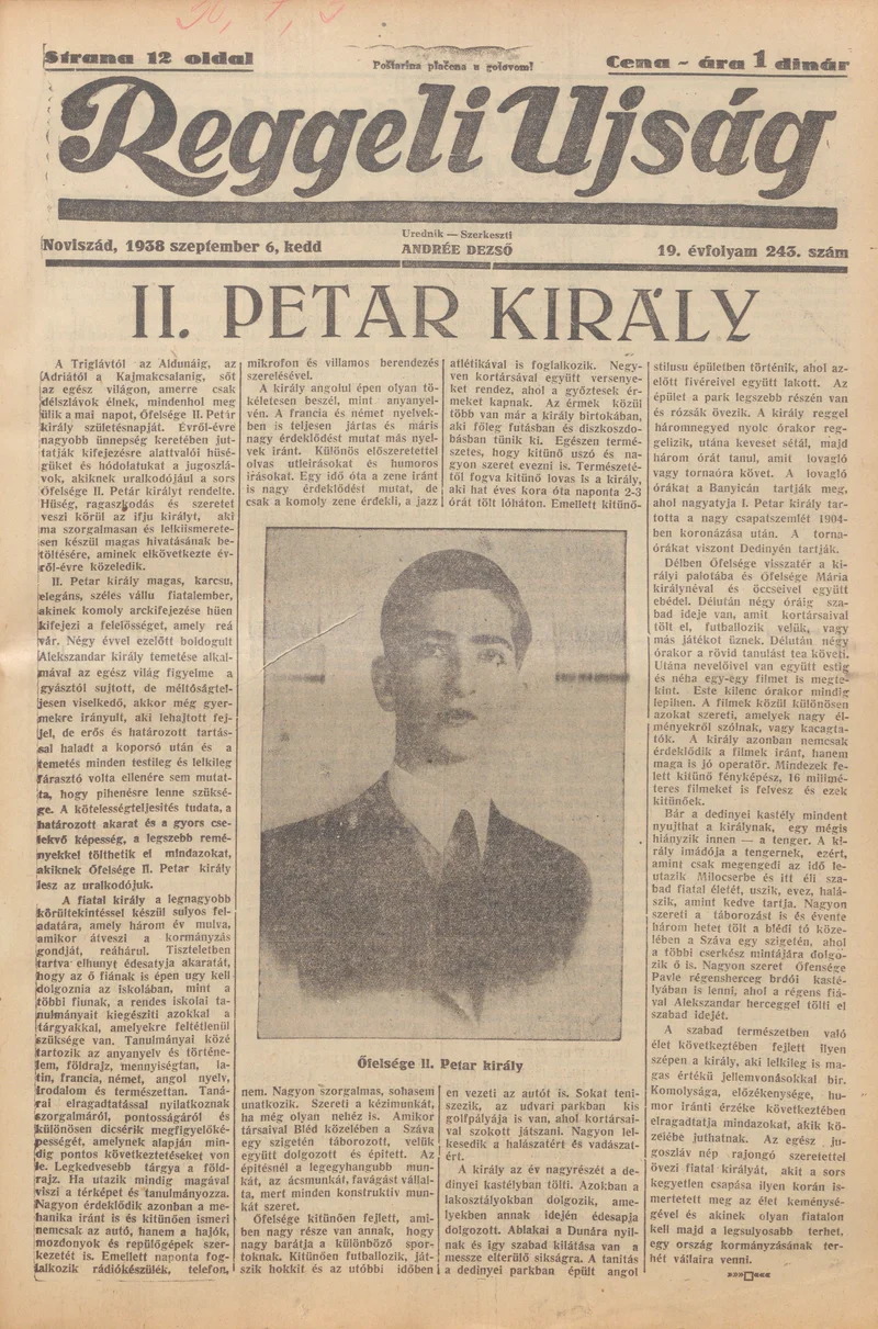 Reggeli Újság, 19. évf. 1938. szeptember 6. 243. sz.