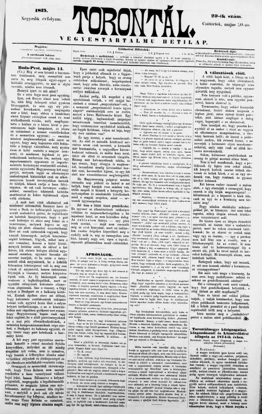 Torontál, 4. évf. 1875. május 20. 20. sz.